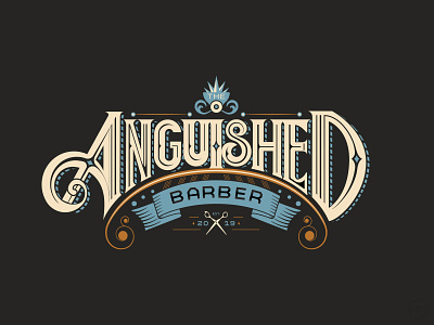 The Anguished Barber – Logo Design & Branding alcohol bar barbershop barbershop branding barbershop logo branding bronze business cards dark gold intricate lettering logo logo design moody signage typographic