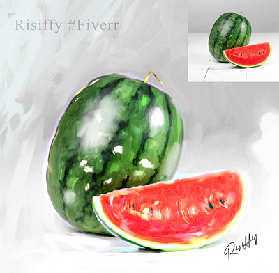 watermelon digital oil painting 3d branding design digital oil painting fiverr freelancer graphic design illustration watermelon digital painting