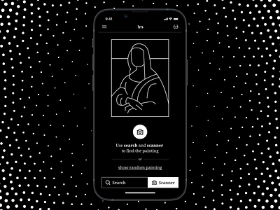 Ars — Home Screen ars black white hish contrast home page home screen ios mobile app design paintings photo random paintings generator scanner search ui ui ux
