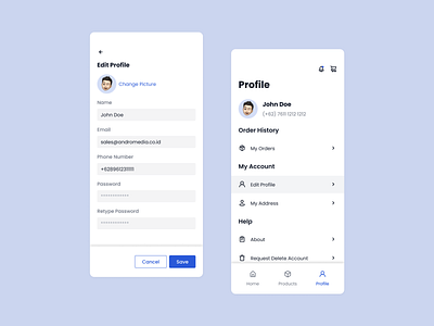 ERent: Profile and Edit Profile UI Screen app blue clean data design editprofile electronic email minimal password profile rental ui