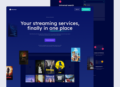 Showhub | Streaming Platform Landing page adobe xd casestudy color figma landing page logo mordernui prototype typography ui uidesign uiux userinterface userresearch ux visual design webdesign website