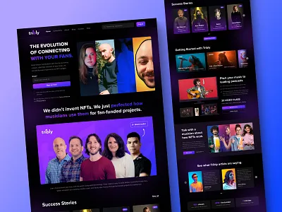 Tribly Landing Page UI Design artist blockchain branding dark ui landing page music nft ui ui design ux web design web3 design website