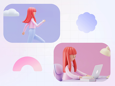 Redhead Girl — 3D Illustrations 3d design 3d illustration 3ds max animated animation c4d character character design cinema 4d color cute cute illustration female girl gradient illustration octane pastel swipe woman