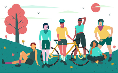 t o g e t h e r 🌈 bikes biking bipoc collaboration community cycling design illustration inclusivity lgbtq rainbow team together