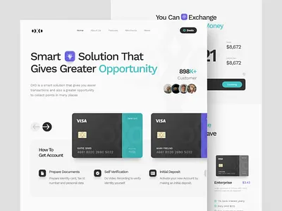 OXO Bank Finance Website bank bussines card cash clean creative credit debit digital features finance financial fintech invest landingpage minimalist money payment popular website