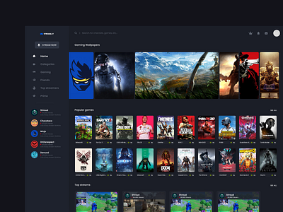 Streaming Platform app design design gaming logo platform streaming streamly twitch ui user interface videos web design