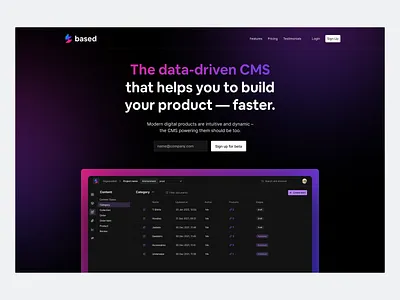 Developer CMS: hero section. cms components data database design hero interface landing