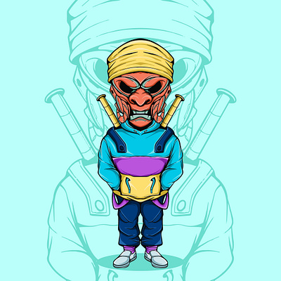 COOL CHARACTERS WITH ONI JAPANESE MASK art character design doodle illustration japanese samurai vector