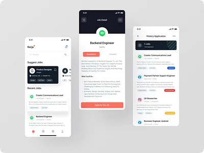 Kerja - Job Finder App | sunnyday app appdesign application design designmobile job job finder layout minimal mobile mobileapp mobiledesign technology ui design ui ux uidesign uimobile uiuxmobile ux uxmobile