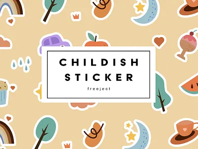 Free Download Childish Sticker Illustration Design (VECTOR) cute flat design hand drawn illustration kawaii