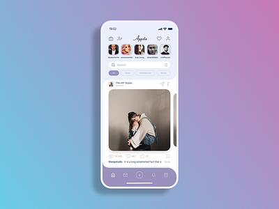 Appsta - Social Networking Mobile Application app design blue clean design figma gradient insta instagram minimal modern pastel pastel colors post purple redesign social media social media app ui ui design ux