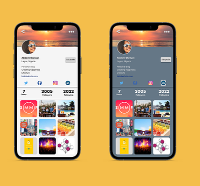 User Profile app design ui ux