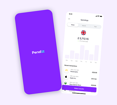 Pendit - Spend, save and manage app design design figma ui design