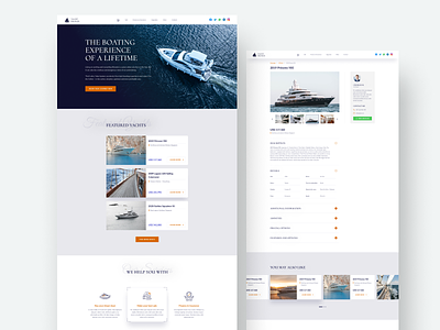 Landing Page and Yacht Details Page Design for Yacht Broker elegant website homepage landing landing page minimal premium responsive website site trendy website ui ux web web design web page web ui ux webdesign website white and blue yacht yacht broker