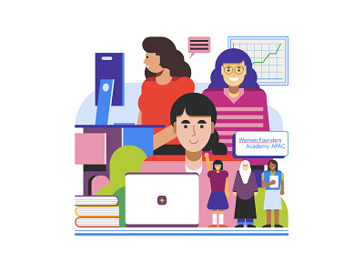 Women Founders computer design digital editorial female flat icon illustration indonesia infographic laptop tech vector women