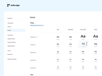 Fonts Settings — sado.app finance fonts settings interface low code sado ui ux