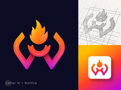 Letter W Modern minimalist app icon logo a b c d e f g h i j k l m n bonfire branding creative logo crypto fire flame gradient letter logo letter w lettering logo logo design logo designer modern logo nft o p q r s t u v w x y z saas tech logo unique logo
