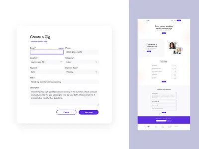 Gig website concept 1 2022 clean data entry form gradient home page product design simple splash page ui ui design ux ux design