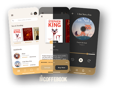 CoffeBook app Light & Dark themes app apps audiobooks books branding concept design figma graphic design icon illustration library logo ui ux
