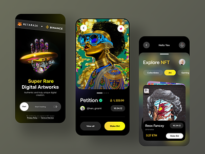 NFT mobile app app art art works authors blockchain crypto cryptocurrency dashboard interface marketplace mobile app design mobile design nft nft dashboard nft mobile nft mobile app nft project nft work ui ux