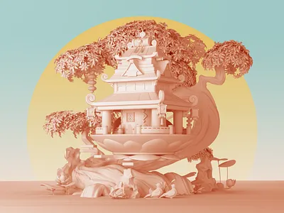 Chinese architecture 3d c4d chinese chinese architecture design illustration logo uilab