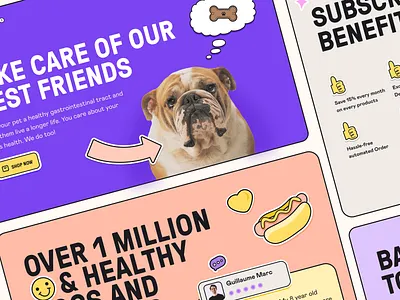 Funky ⎯ Retro Dog Food Homepage colorful dog food funk home homepage illustration landing landing page pets stickers ui website