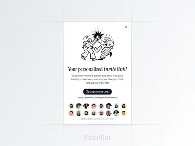 Peerlist Invite Link Modal copy link illustration invite link modal design peerlist product design professional network ui