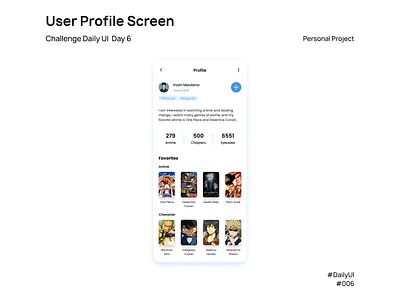 Concept User Profile MyAnimeList - DailyUI #006 anime dailyui dailyuichallenge design figma ui