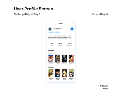 Concept User Profile MyAnimeList - DailyUI #006 anime dailyui dailyuichallenge design figma ui