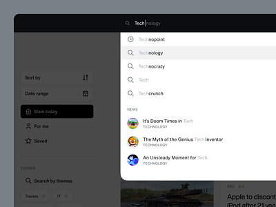 Search state autosuggest dark news search typography ui ux web