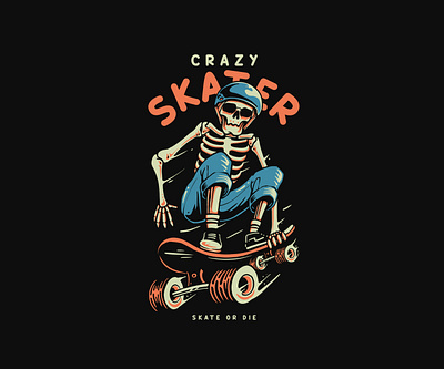 Crazy Skater badge graphic design logo retro tshirtdesign vintage