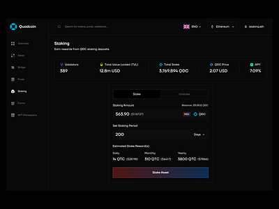 Quadcoin - Staking blockchain crypto staking cryptocurrency design figma product design staking ui web3