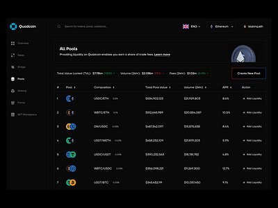Quadcoin - Liquidity Pools blockchain crypto cryptocurrency design figma liquidity pool product design web3