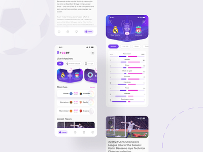 Soccer News and Live Score App champions league championsleague clean creative cup football gradient la liga league live score liverpool minimal modern premier league real madrid soccer soccer app sport sports app ui design