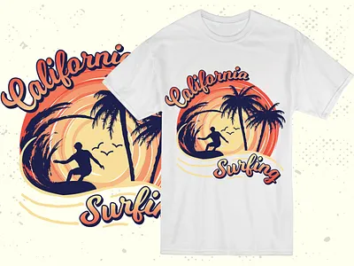 California Surfing Summer T-shirt Design california summer time 2022 california surf wave design graphic design illustration logo summer beach summer vacation surf board vector