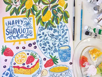 Happy Shavuot art drawing food illustration gouache hand drawn illustration kitchen lemons painting