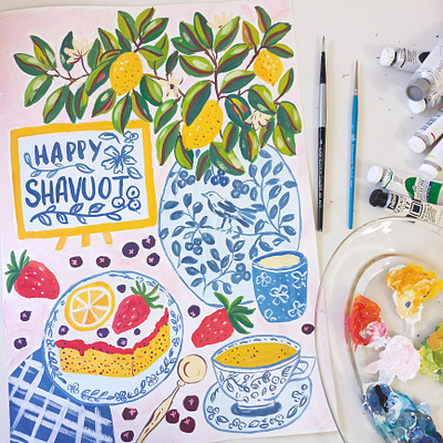 Happy Shavuot art drawing food illustration gouache hand drawn illustration kitchen lemons painting