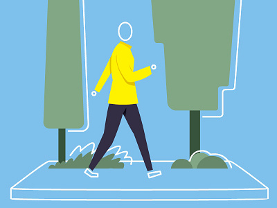 ┏(‾▿‾)┛♪ Nature walk walk 2d blue human illustration line art nature simple tree vector walk yellow