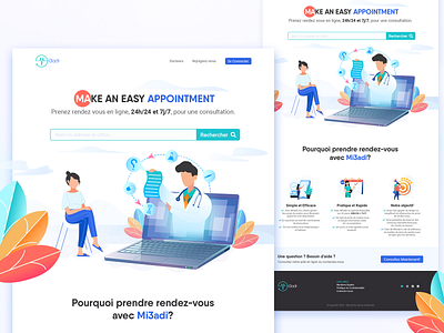 Mi3adi - Book with a Doctor adobe xd appointement book book online branding design doctor doctors graphic design home page home page design illustration photoshop ui ux