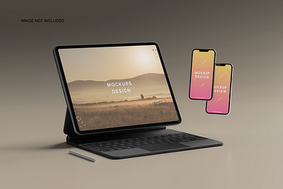 TABLET SCREEN WITH SMARTPHONE MOCKUPS 3d blank branding design graphic design illustration logo mobile mockup phone screen smartphone tablet ui