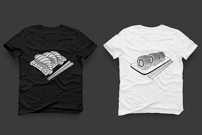 Design T-Shirt B&W black and white bw design design t shirt draw drawing food draw fooddesign graphic design salmon sushi t shirt