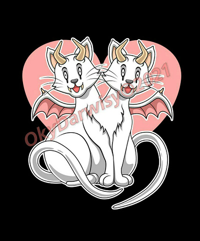 Two Headed Cat Demon animal animation anime cat demon design draw drawing graphic design illustration manga paint t shirt twin vector