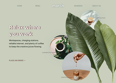 marsh Coffee Shop Landing Page cafe caffeine coffee coffee shop cold brew green landing page latte plants rebound ui ux website