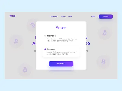 Select Account Type blockchain crypto design ui ux web web3 webdesign