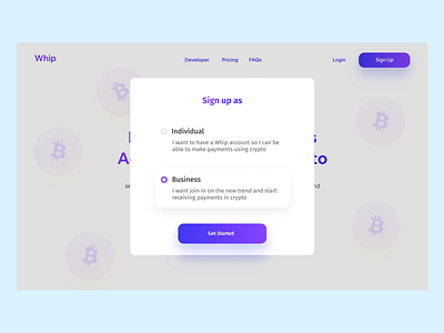 Select Account Type blockchain crypto design ui ux web web3 webdesign