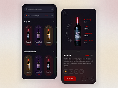 Ecommerce platfrom to sell wine app app design clean dark design drink minimal ui uiux ux visual wine wines