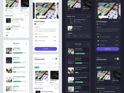 Classes - Online Course Mobile App - Light & Dark course app dark design e learning education learning app light mobile mobile app muhammad zaini online school ui ux zaini