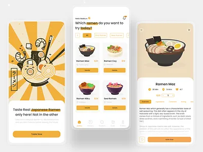 RaFoods | Ramen Foods App Design app branding design flat food foods graphic design landing page mobile ramen ui ux vector