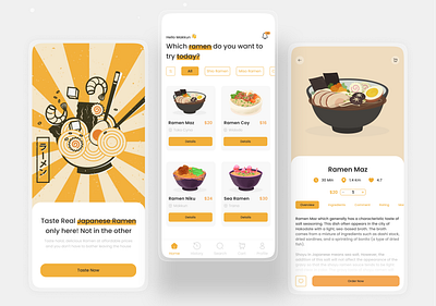 RaFoods | Ramen Foods App Design app branding design flat food foods graphic design landing page mobile ramen ui ux vector