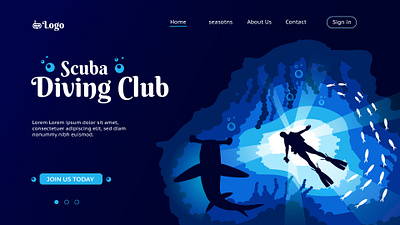 Illustration Scuba-diving with Shark 🦈 blue cartoon character digital art dribbble graphic design illustration scubardiving shark